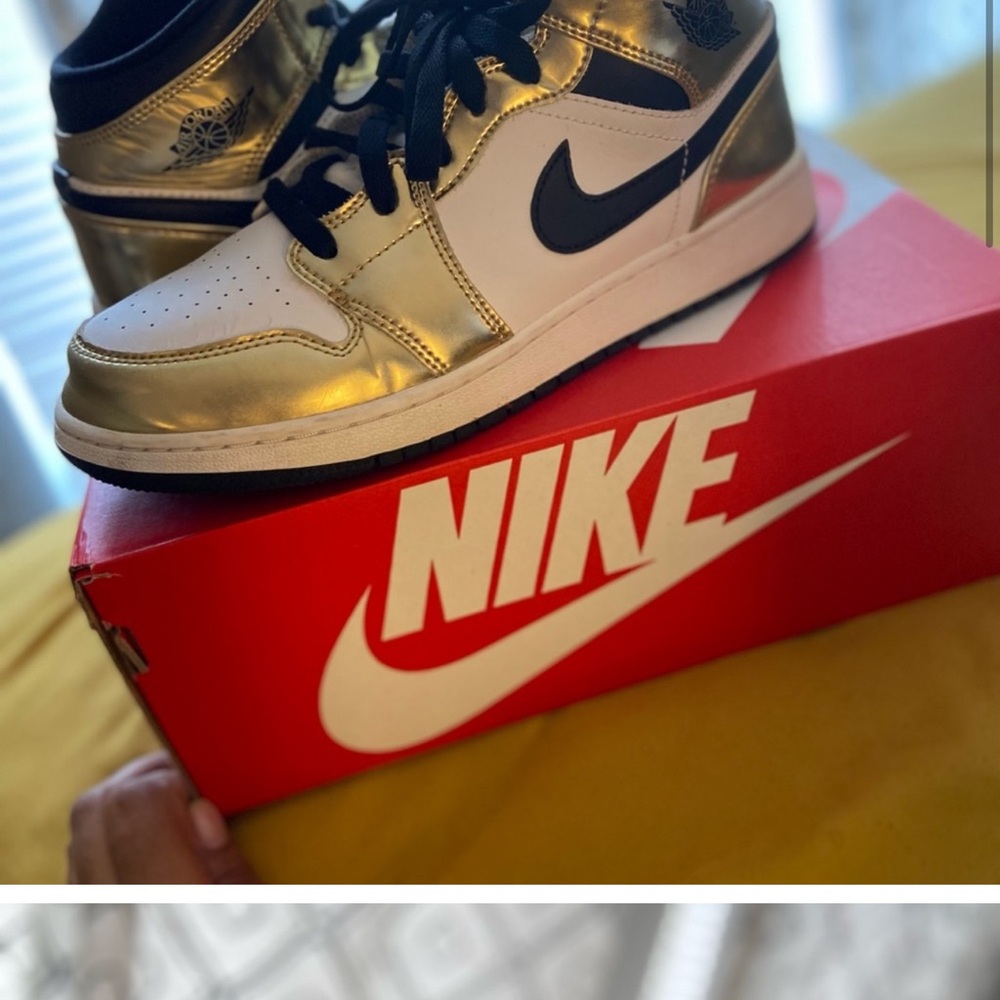 Nike Air Jordan 1 Mid Metallic Gold and Black